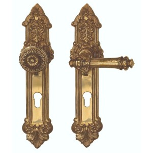 Béquille de porte d'entrée Gründerzeit polie design intemporel en or
